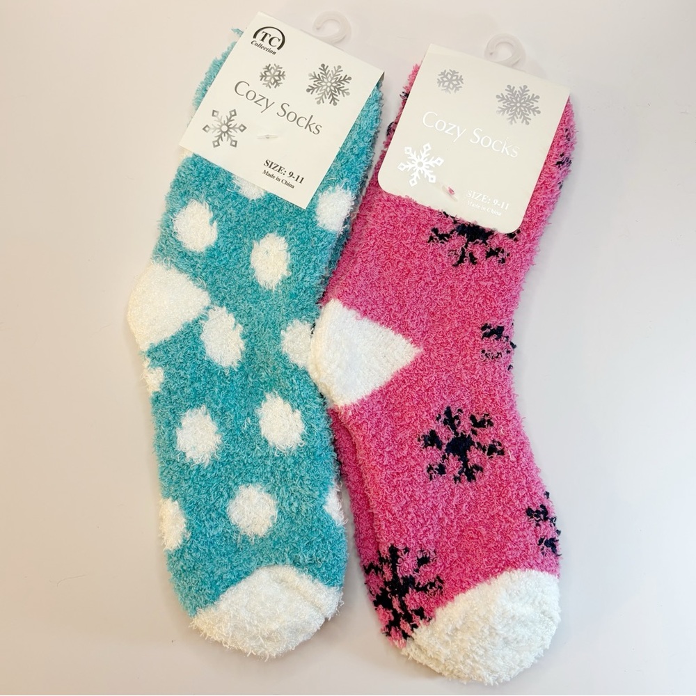 NWT Women’s Cozy Fuzzy Socks Set | Polka Dot & Snowflake | TC Collection (9–11)